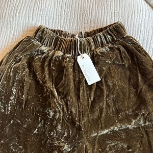 Olive Green Crushed Velvet Wide Legged Pants